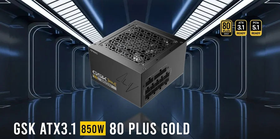 Antec GSK850 Lite 850W 80+ Gold Non-Modular ATX 3.1 120mm Silent Fan Active PFC 5YR Warranty